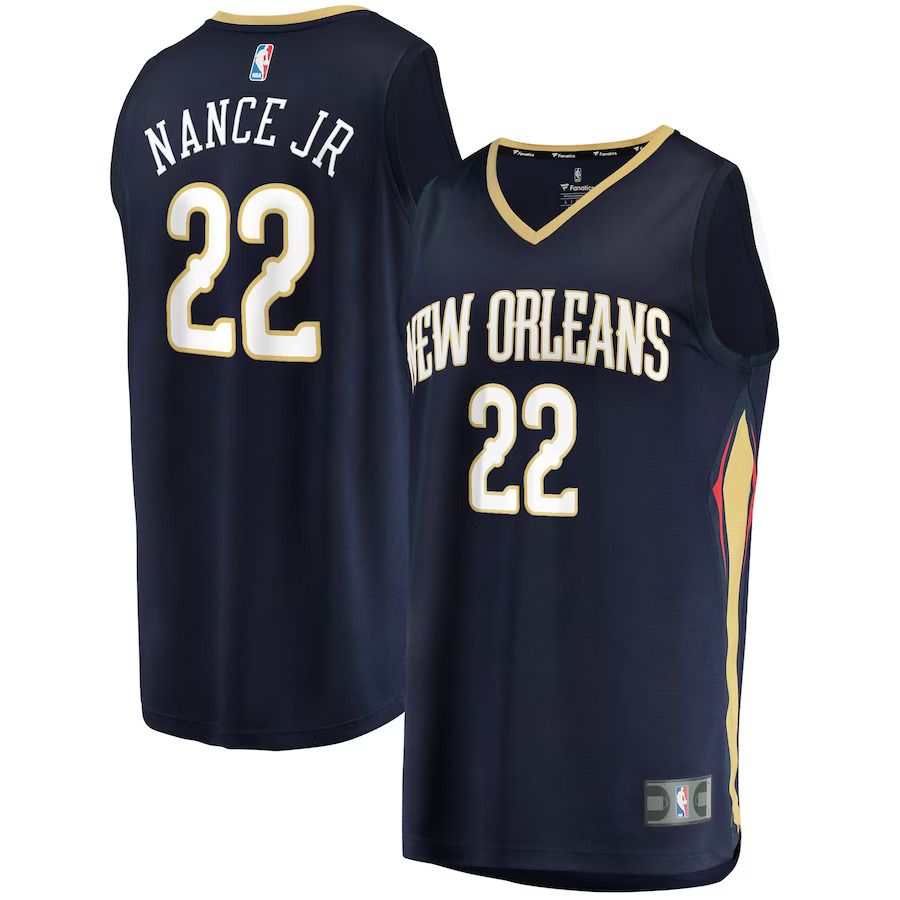 Men New Orleans Pelicans 22 Larry Nance Jr Fanatics Branded Navy Icon Edition 2021-22 Fast Break Replica NBA Jersey